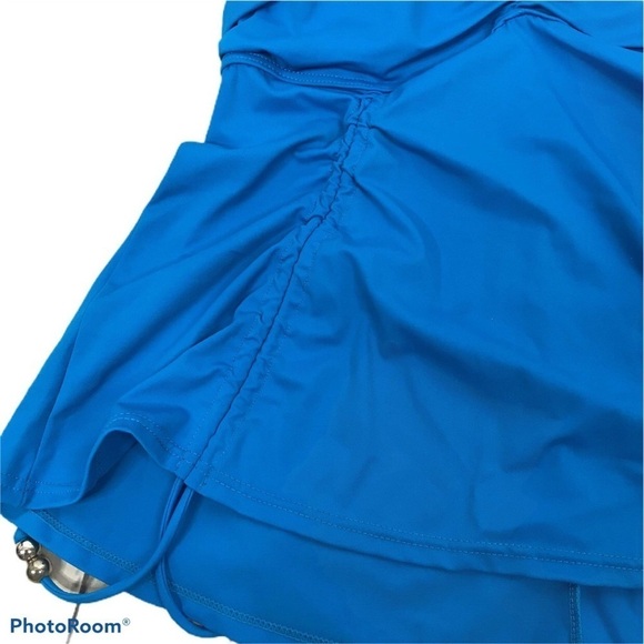 Ellos Solid blue halter tankini top - Picture 2 of 8